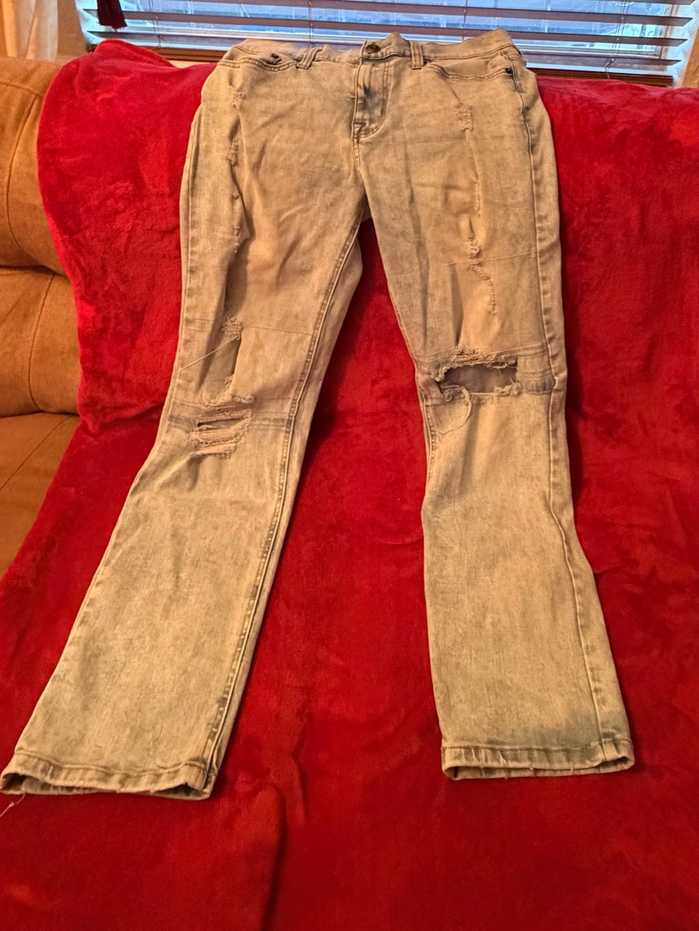 No Boundaries Faded Blue Distressed Flare Jeans